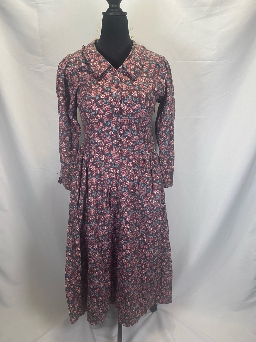 Laura Ashley Rose-Print Maxi Dress in Mauve and Blue